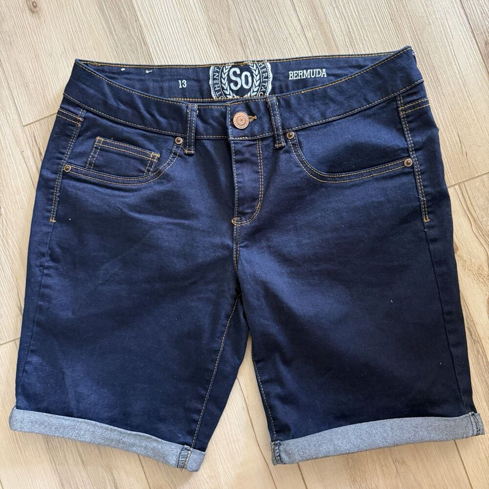 So Women's Blue Jean Stretch Bermuda Denim Shorts Jr. Size 13